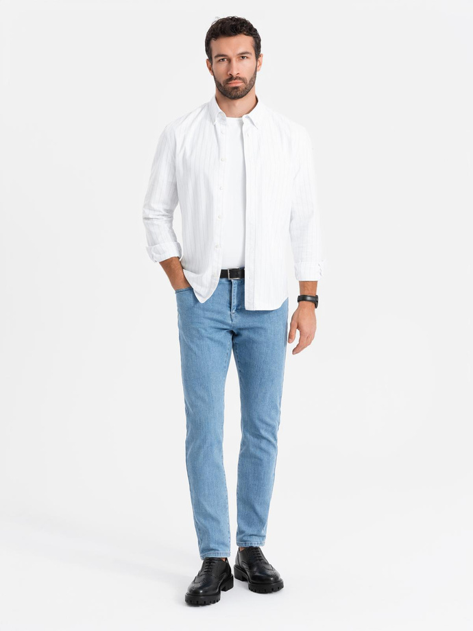 Klasyczne męskie spodnie jeansy SLIM FIT z elastanem – jasnoniebieskie V2 OM-PADP-0216