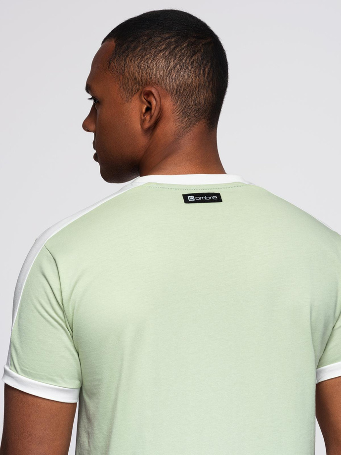 Men's T-shirt with contrasting stripes - pistachio V9 OM-TSCT-0115