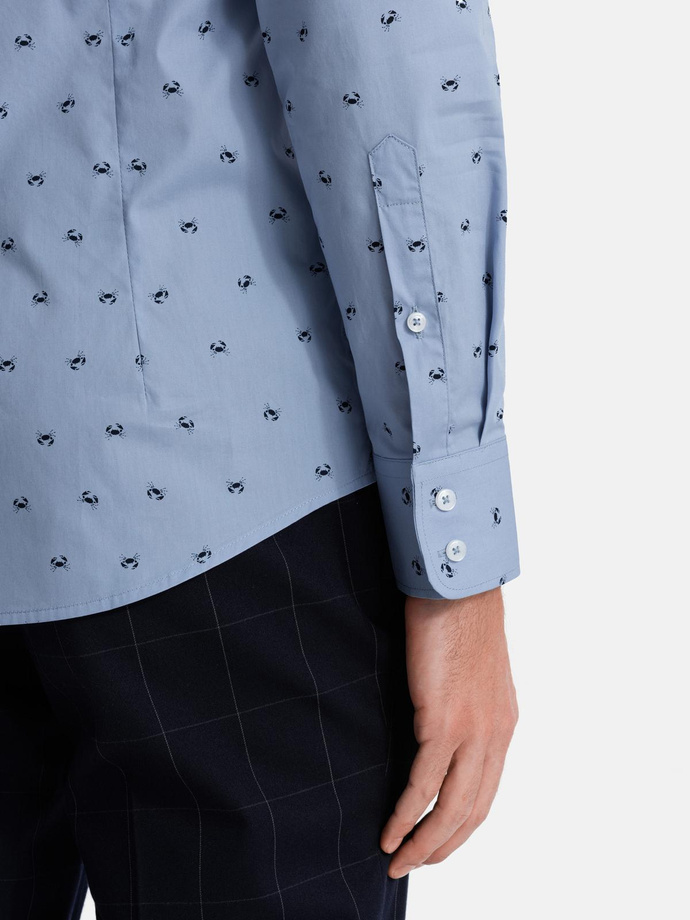 Classic men's cotton SLIM FIT shirt in crabs - light blue V6 OM-SHCS-0156