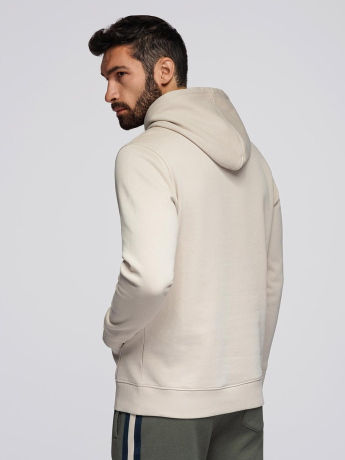 Men's kangaroo hooded sweatshirt - light beige V1 OM-SSBN-0177