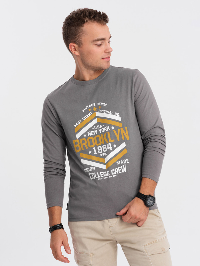 Men's collegiate style printed longsleeve - grey V1 OM-LSPT-0117