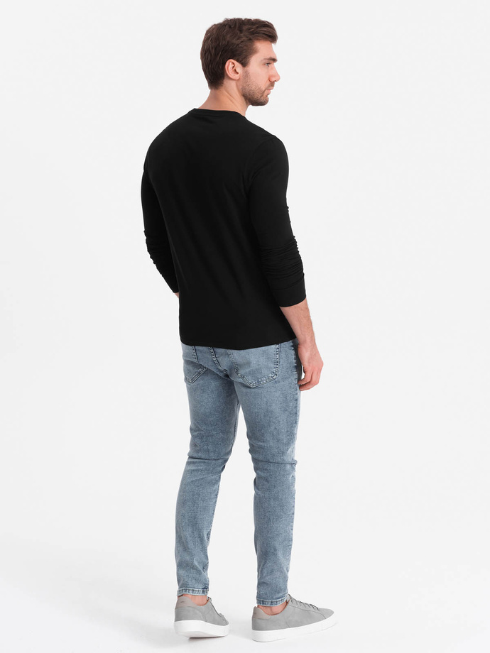 Men's signature elastane longsleeve with round neckline - black V3 OM-LSCL-0102