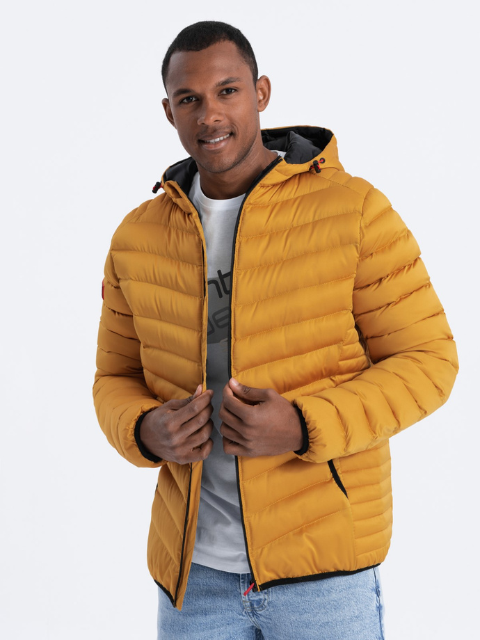 Men's quilted jacket with satin finish - mustard V18 OM-JALP-0121