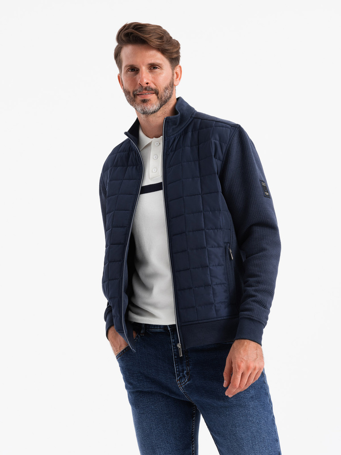 Men's lightweight unzipped jacket with quilted front - navy blue V1 OM-JANP-0193