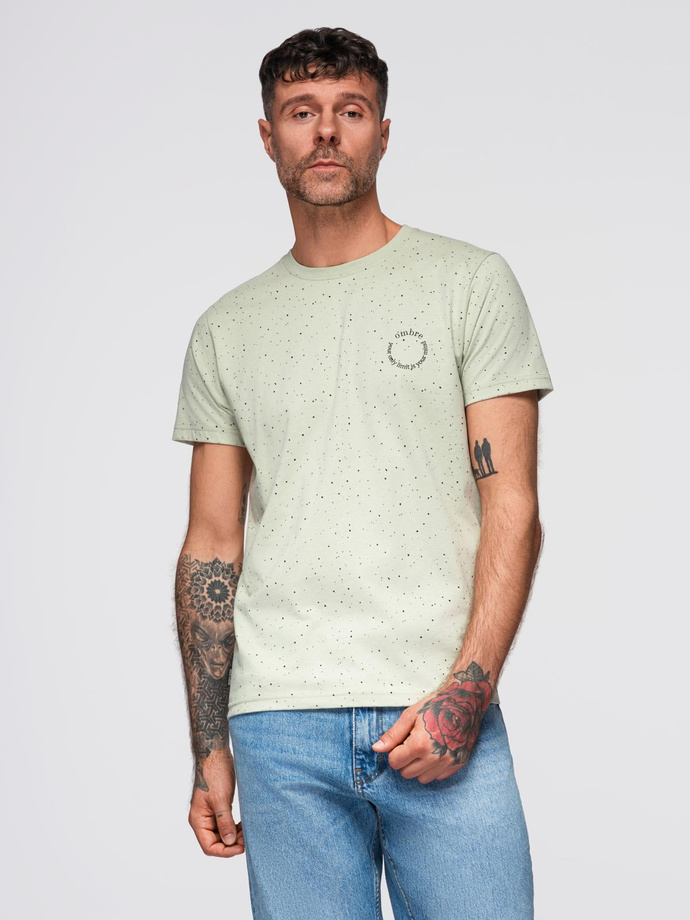 Men's printed cotton T-shirt with round neckline - mint V3 OM-TSFP-0186