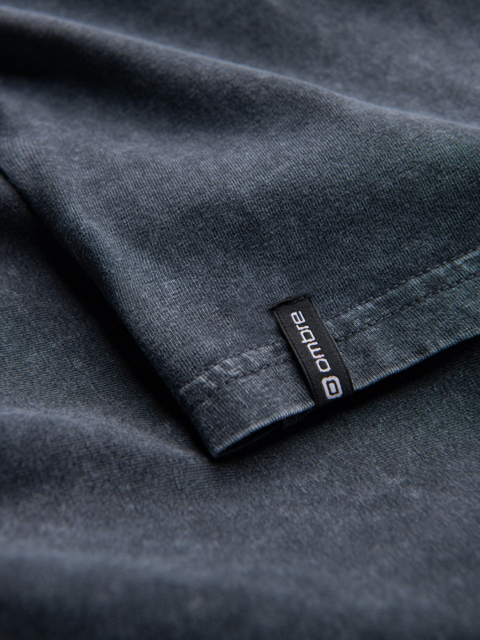 Longsleeve męski washowany henley z raglanowymi rękawami - ciemnogranatowy V2 OM-LSWL-22FW-001