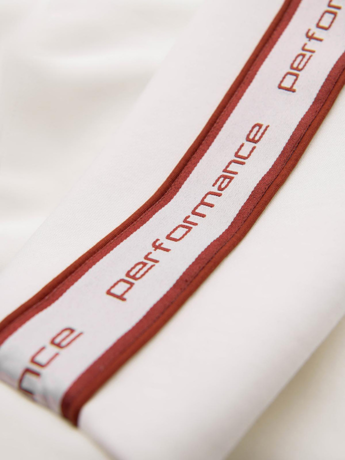 Men's unbuttoned sweatshirt with piping and high collar - cream V2 OM-SSZP-0224