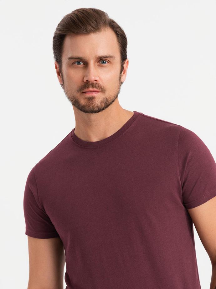 BASIC men's cotton t-shirt set with round neckline - black/white/maroon V6 OM-TSBS-0232