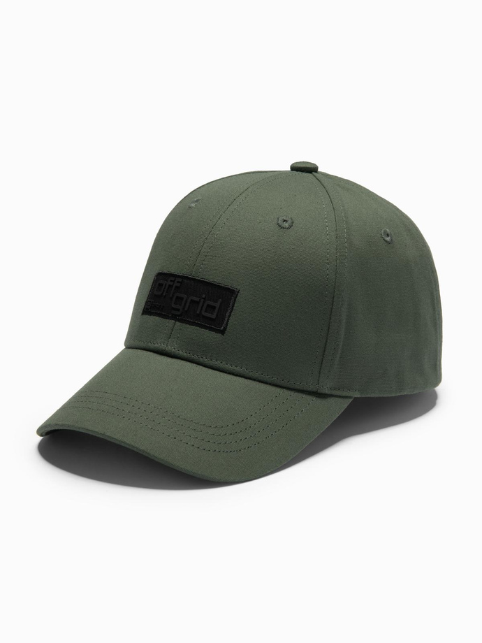 Men's baseball cap with visor and rectangular patch - khaki V6 OM-ACCS-0104