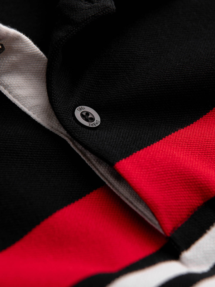 Dopasowana męska koszulka polo z dwukolorowymi pasami – czarna V2 OM-POSS-0127