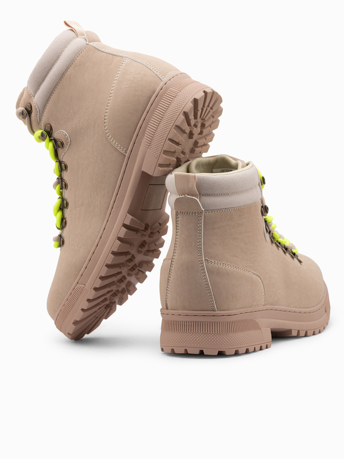 Men's winter trekking boots with contrasting laces - sand V1 OM-FOBO-0132