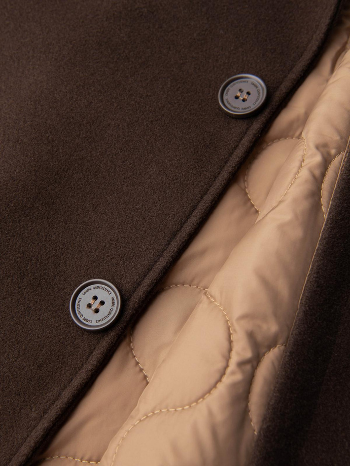 Men's long single-breasted coat with collar and undercoat - black V1 OM-COWC-0106