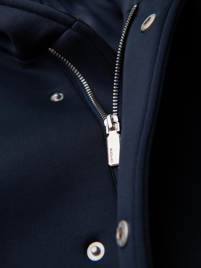 Minimalistyczny płaszcz męski średniej długości z kapturem - granatowy V5 OM-COLC-0144