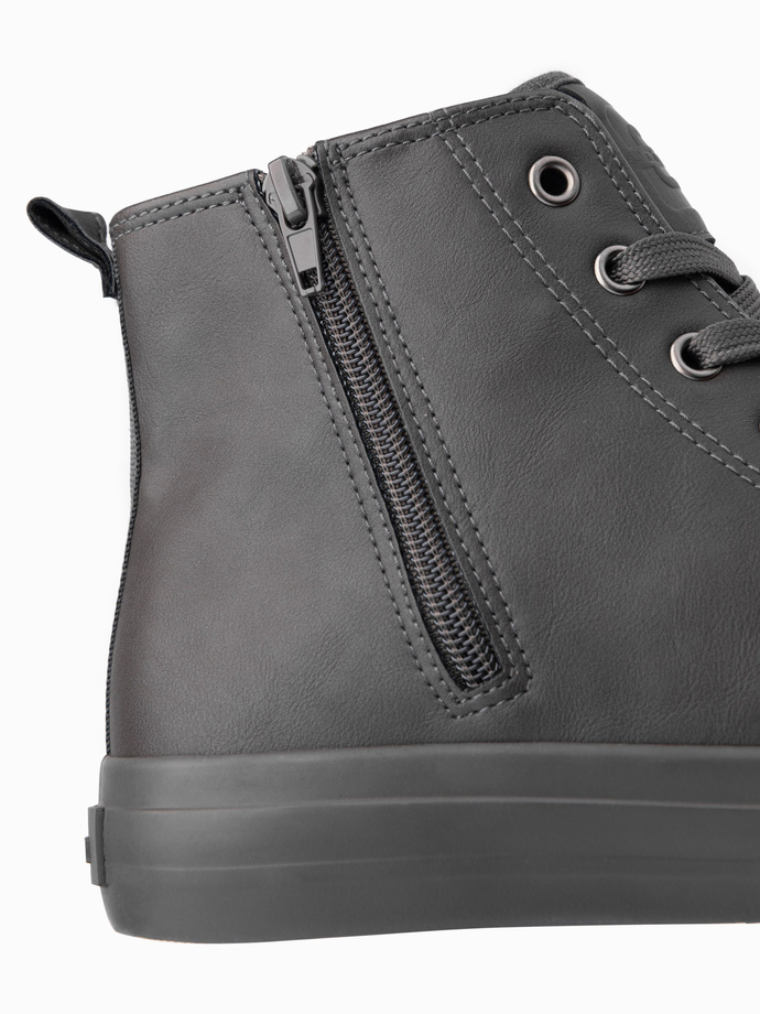 Męskie wysokie buty trampki z ozdobnym noskiem – szare V2 OM-FOTH-0157