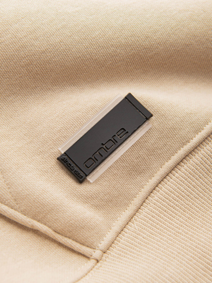 BASIC men's cotton sweatshirt kangaroo hoodie - beige V6 OM-SSBN-0161