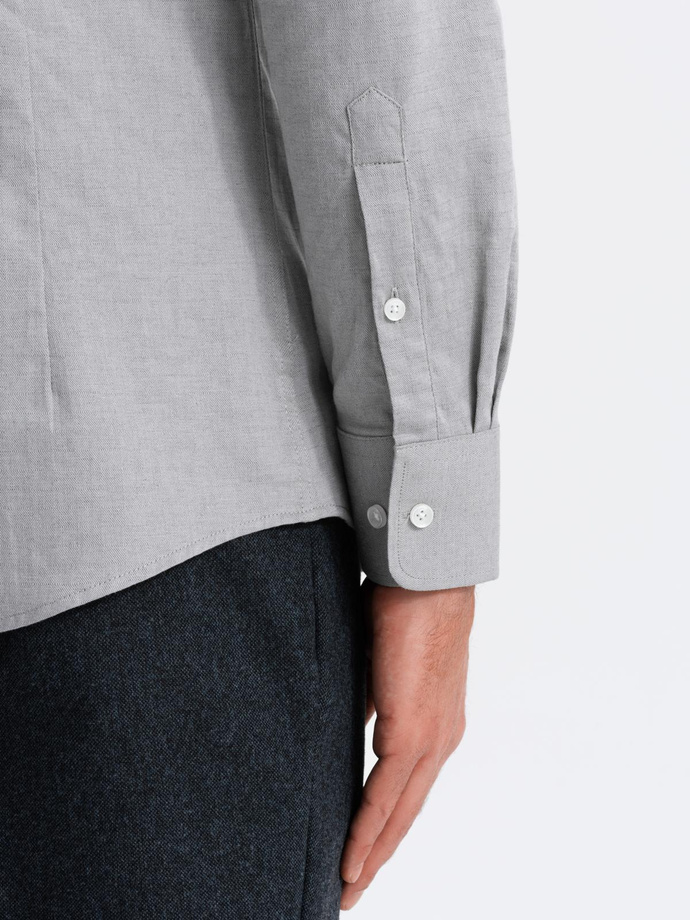 Koszula męska SLIM FIT z ozdobnej tkaniny z kieszonką – szara V2 OM-SHCS-0174