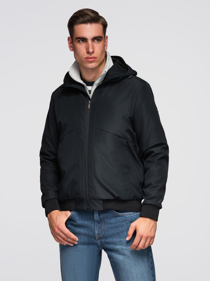 Men's lightweight jacket with mesh lining and hood - black V4 C640