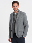 Men's blazer with elbow patches - light grey V1 OM-BLZB-0108