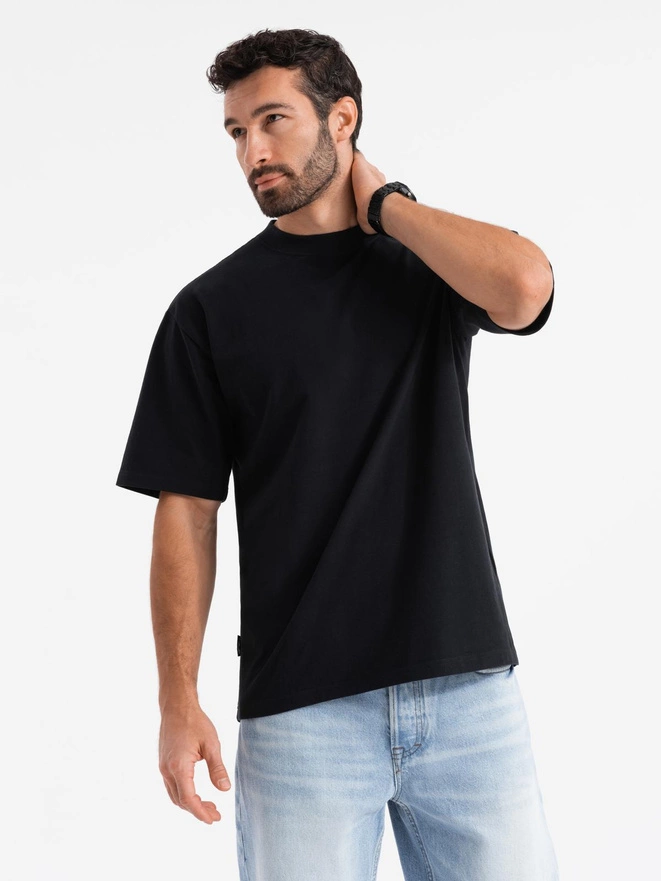 Bawełniany męski t-shirt LOOSE FIT z okrągłym dekoltem – czarny V1 OM-TSBC-0234