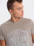 Men's printed cotton t-shirt - light brown V3 S1735