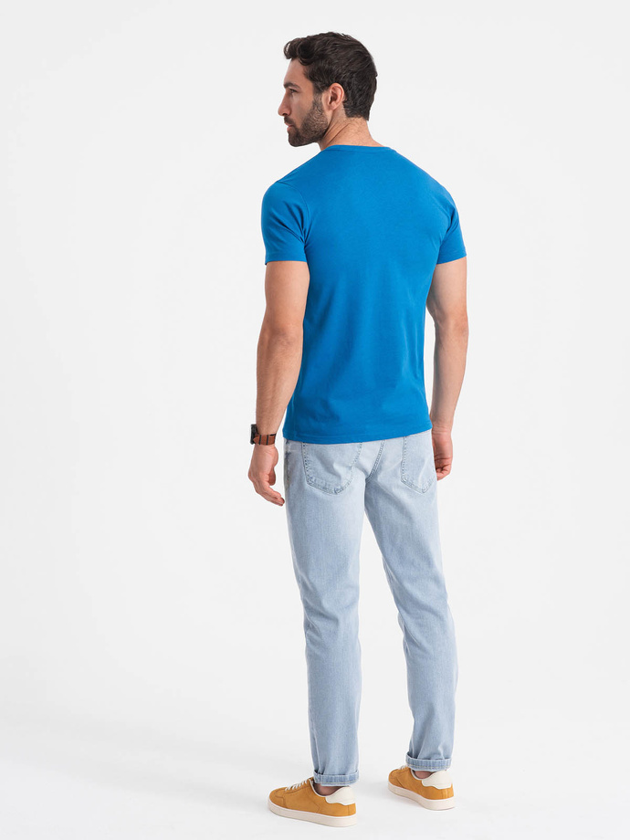 Men's classic cotton BASIC T-shirt - blue V12 OM-TSBS-0146