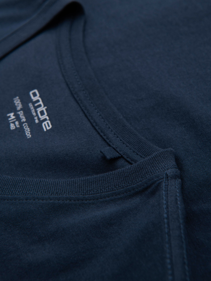 Men's BASIC classic cotton T-shirt with a v-neck - navy blue V2 OM-TSBS-0237