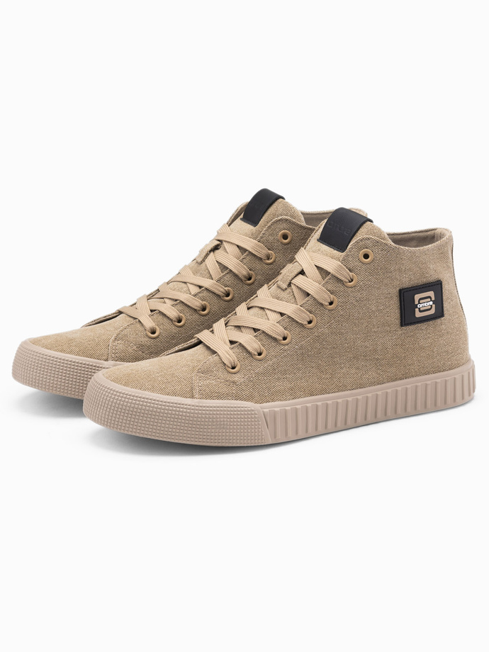 Men's canvas high top sneakers shoes - light brown V3 OM-FOTH-0186