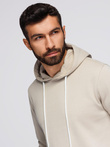 Men's kangaroo hooded sweatshirt - light beige V1 OM-SSBN-0177