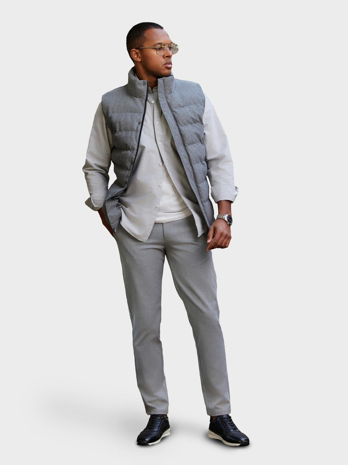 Men's quilted wool sleeveless jacket - grey melange V1 OM-JAVJ-0200