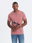 Men's cotton t-shirt with patterns - pink V5 OM-TSFP-0184