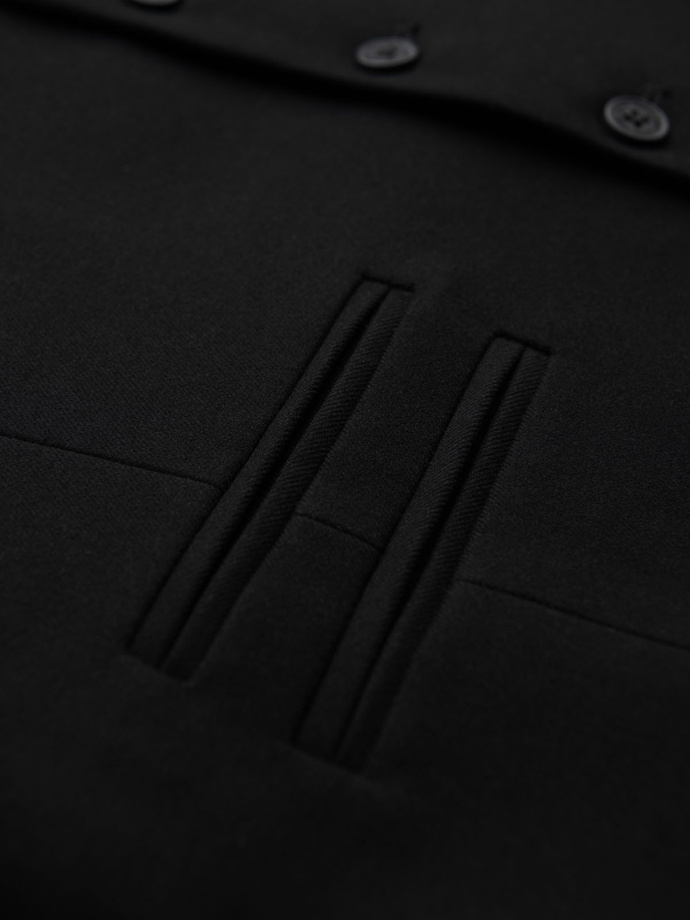 Męska kamizelka garniturowa z klasycznym detalem i podszewką – czarna V4 OM-BLZV-0142