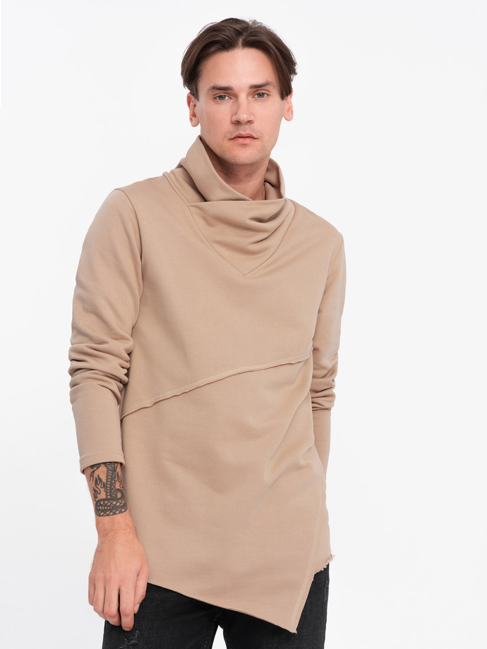 Men's sweatshirt with large collar OSLO - beige B1366