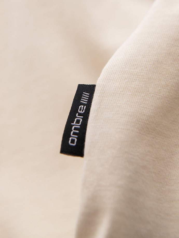 Męski bawełniany t-shirt z printowaną kieszonką – kremowy V2 OM-TSPT-0228