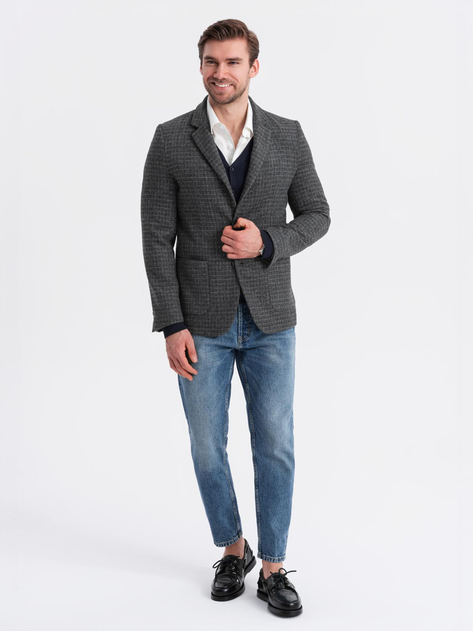 Men's checkered blazer with wool - graphite V2 OM-BLZB-0117