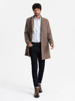 Elegant single-breasted men's wool coat - brown V1 OM-COWC-0114