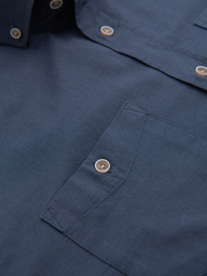 Men's linen shirt with classic collar and pockets REGULAR FIT - blue V4 OM-SHCS-0134