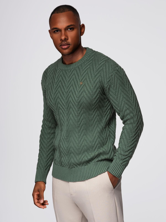 Knitted monochrome men's viscose cardigan - navy blue V1 OM-SWCD-0126 