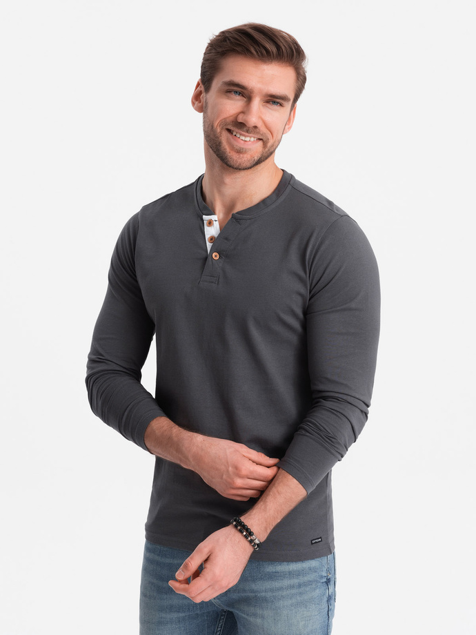 Men's longsleeve with buttons at the neckline - graphite V9 OM-LSCL-0107