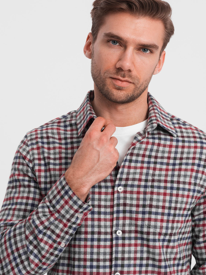 Men's checkered flannel shirt - navy blue and red V3 OM-SHCS-0150