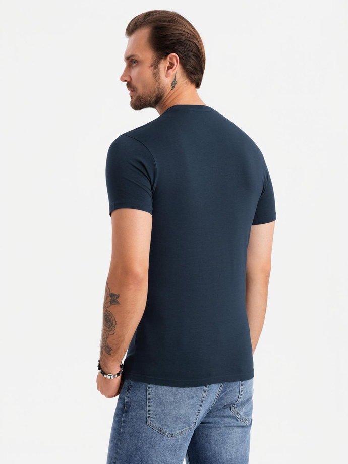 Men's SLIM FIT T-shirt with round neckline and logo - navy blue V2 OM-TSCT-0220