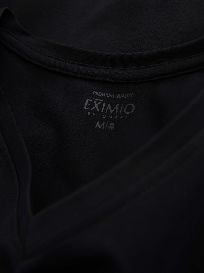 men's V-neck SLIM FIT ongsleeve with elastane and print - black V1 OM-LSBC-0123