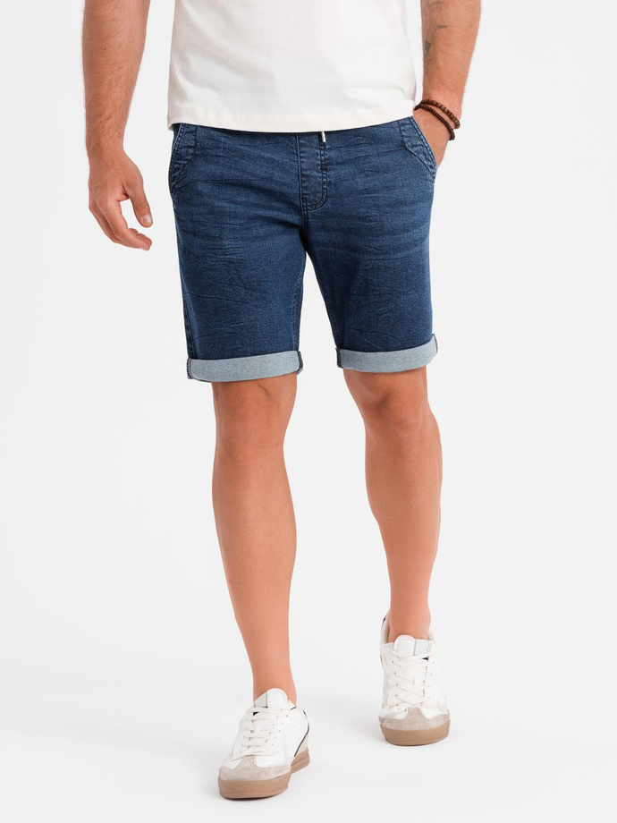 Men's denim shorts with rolled up leg - dark blue V2 OM-SRDS-0161 