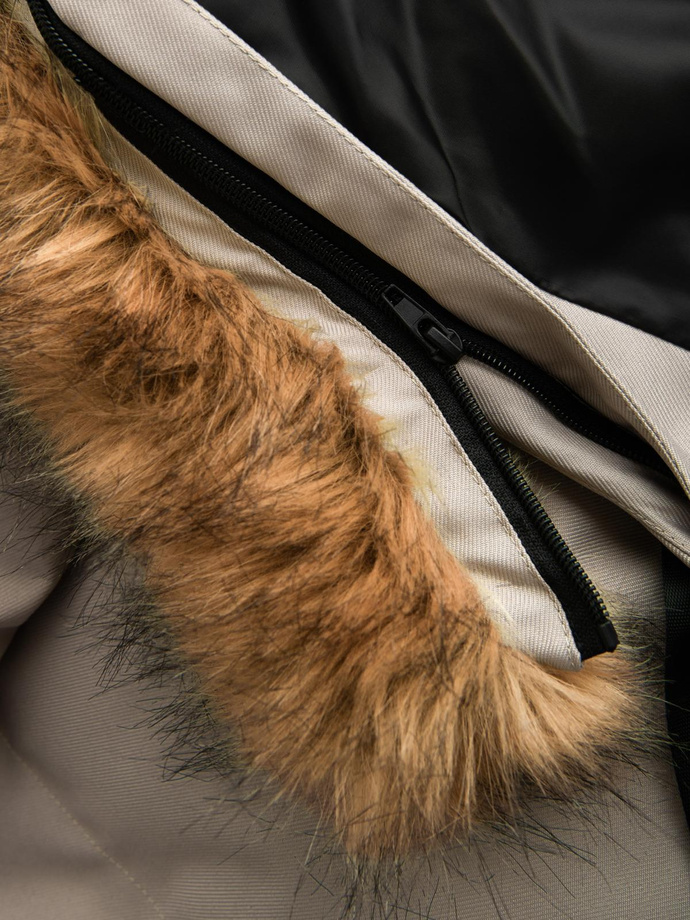 Długa ciepła męska kurtka typu parka z kapturem – beżowa V5 OM-JALJ-0182