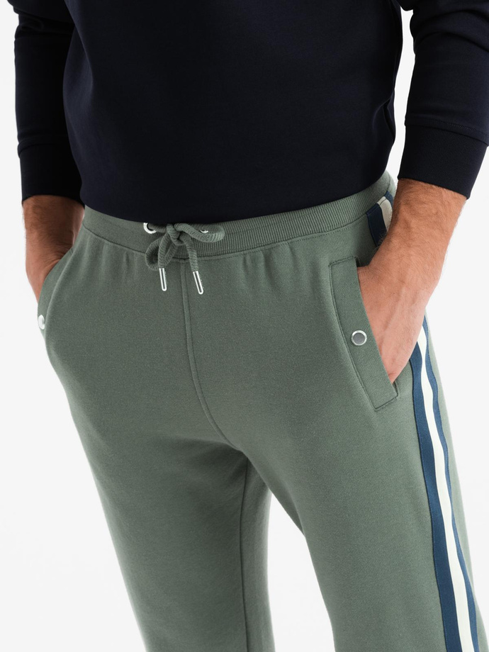 Men's sweatpants with piping and leg ribbing - olive V2 OM-PASK-0258