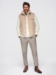 Men's peach effect quilted vest - beige V1 OM-JAVJ-0277