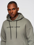 Men's kangaroo sweatshirt with embroidery and hood - khaki V3 OM-SSNZ-0241
