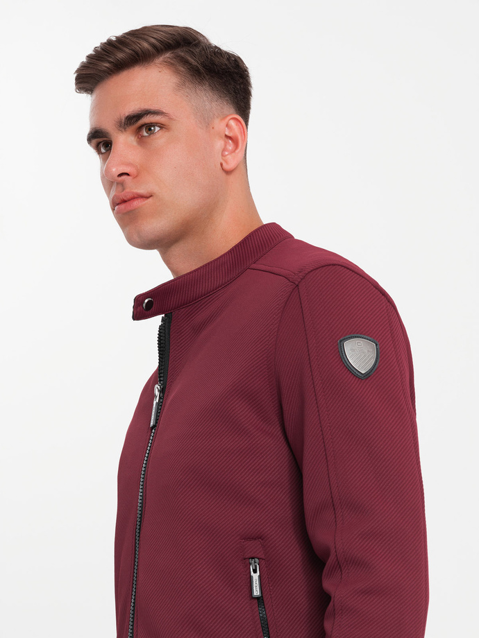 Men's BIKER jacket in structured fabric - maroon V2 OM-JANP-0138