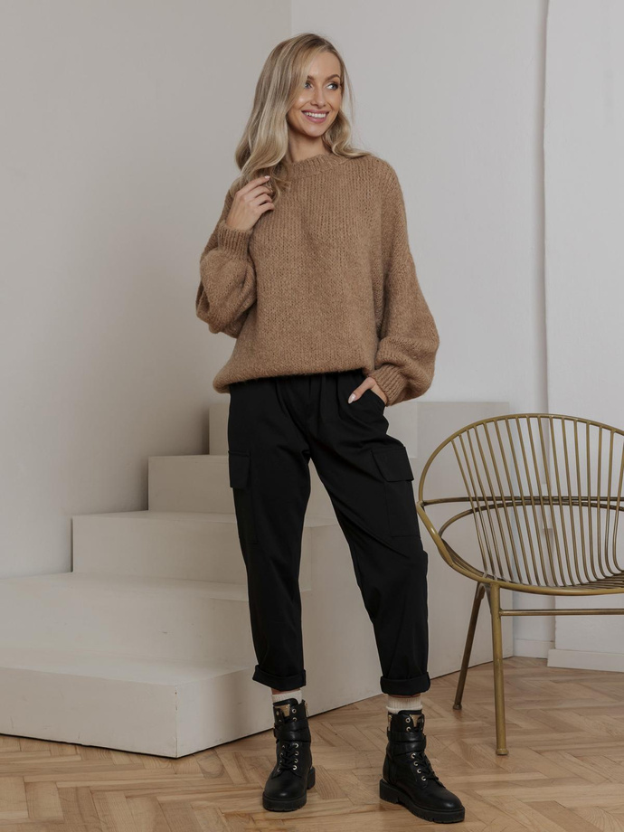 Sweter damski pudełkowy ELR025 - camel