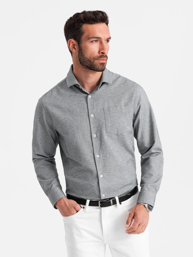 Men's shirt with pocket REGULAR FIT - grey melange V3 OM-SHCS-0148
