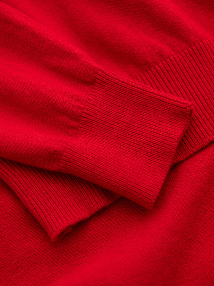 Men's sweater with a "v-neck" neckline with a shirt collar - red V4 OM-SWSW-0102